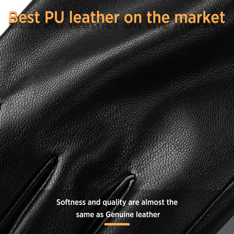 Alepo Winter PU Leather Gloves For Women, Warm Thermal Touchscreen Texting Typing Dress Driving Motorcycle Gloves With Wool Lining (Black-XXL) - Image 3